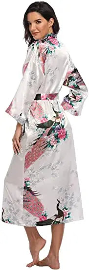 Hot Sale Black Summer Satin Kimono Bathrobe Women Bride Bridesmaid Wedding Robe Dress Gown Sexy Flower Long Sleepwear M-3XL