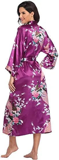 Hot Sale Black Summer Satin Kimono Bathrobe Women Bride Bridesmaid Wedding Robe Dress Gown Sexy Flower Long Sleepwear M-3XL