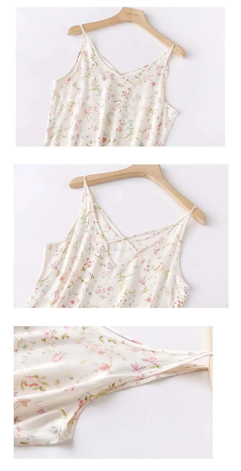 Summer new ladies sexy nightdress 100% viscose camisole skirt printed V-neck sleeveless skirt sexy dress summer plus size women