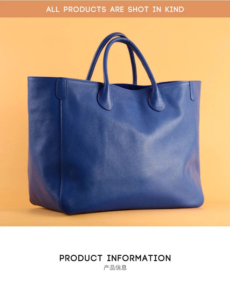 Roomy Women Bag Genuine Leather Handbag Luxury Cowhide Casual Tote Thick Real Natural Leather Bucket Shopper Daily Bag Big Purse