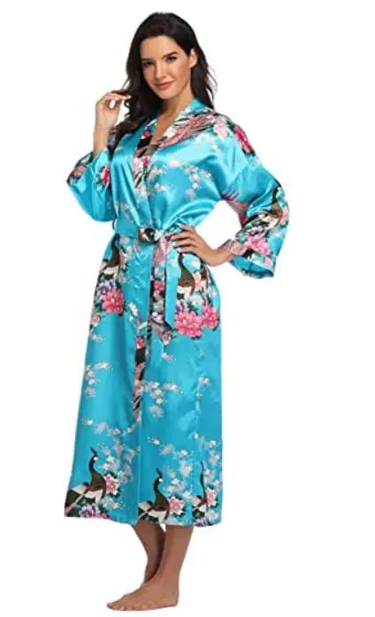 Hot Sale Black Summer Satin Kimono Bathrobe Women Bride Bridesmaid Wedding Robe Dress Gown Sexy Flower Long Sleepwear M-3XL