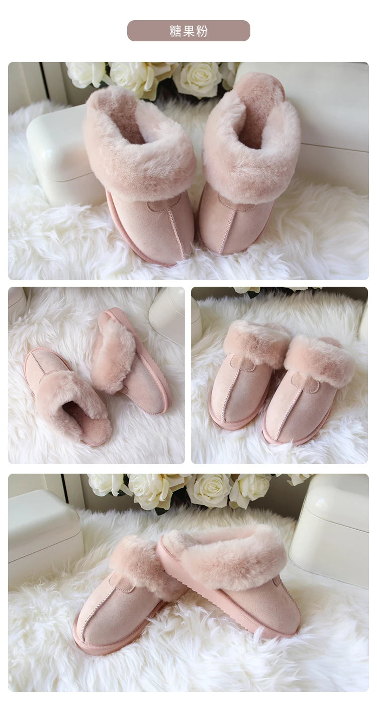 Natural Sheepskin Fur Slippers for Women Winter Warm Indoor Soft Wool Home Slippers Female Comfortable Footwear Top Quality 2025