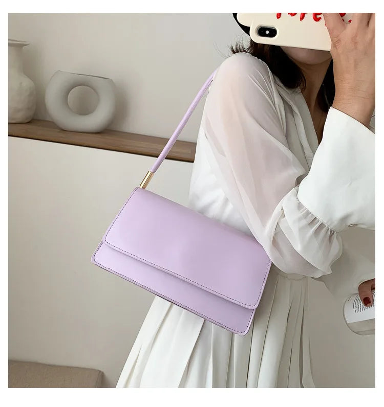 New Women's Fashion Handbags Retro Solid Color PU Leather Shoulder Underarm Bag Casual Women Hobos Handbags сумка женская Trend