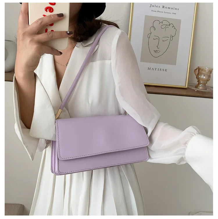 New Women's Fashion Handbags Retro Solid Color PU Leather Shoulder Underarm Bag Casual Women Hobos Handbags сумка женская Trend