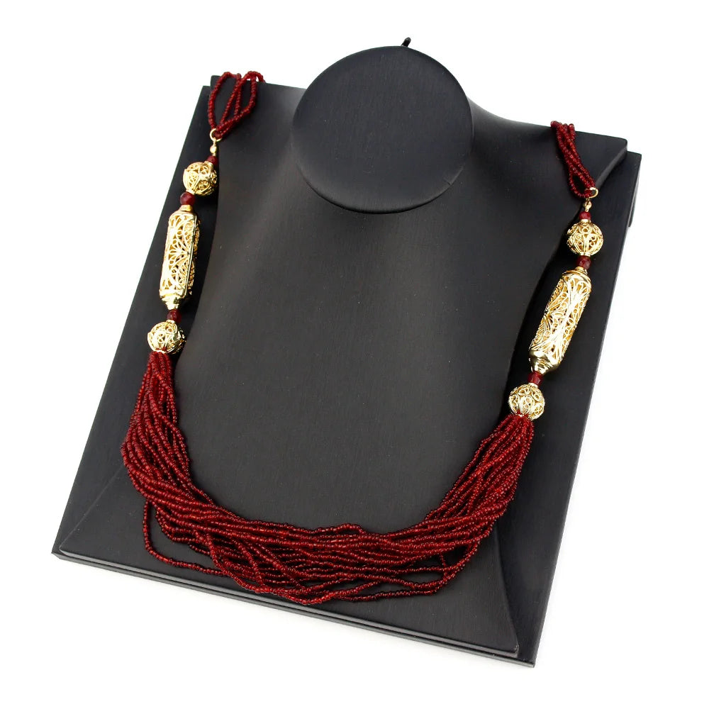 Sunspicems Gold Color Moroccan Beads Necklace Hand Multilayer Chain Algeria Bride Wedding Jewelry Crystal Caftan Choker Necklace