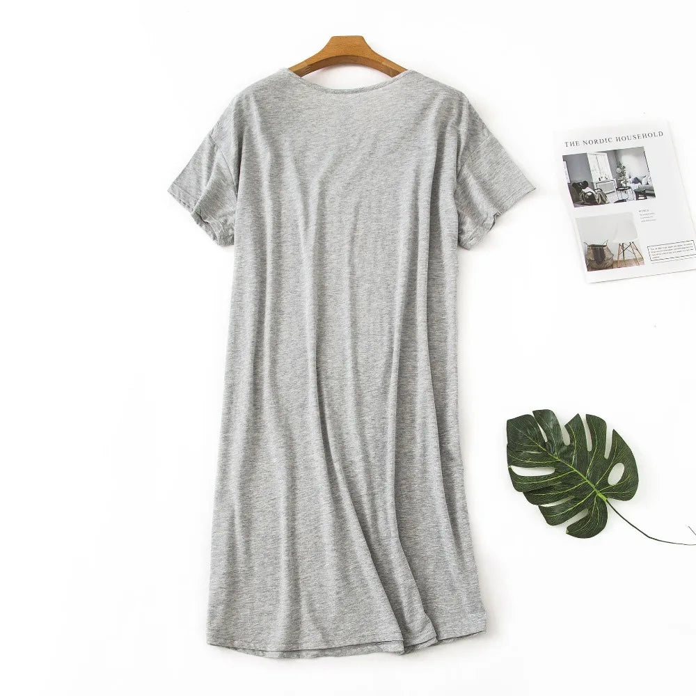 Brand Designer Homewear Women Casual Cartoon Nightgown Ladies Cotton Nightdress Female Round Collar High Quality Sleep Dress