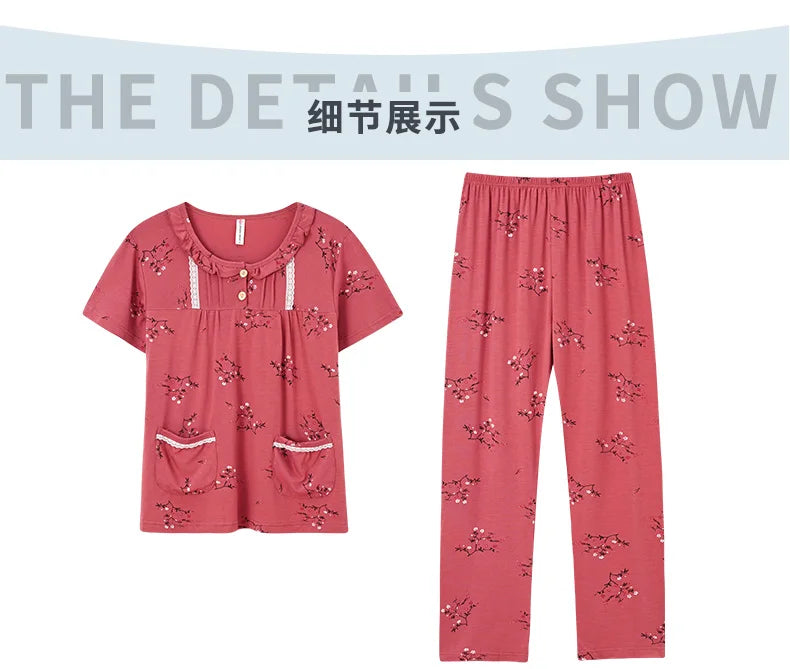 Fashion Summer Small Floral Pyjamas Women Nightgown Big Yards 4XL Sleepshirts Short-Sleeve Nightie Pajama Modal Cotton Sleepwear