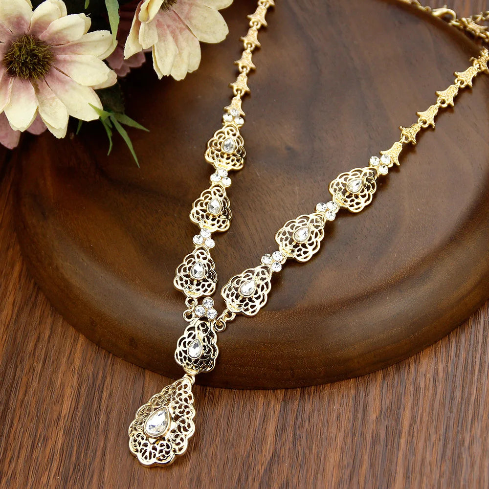 Sunspicems Chic Crystal Pendant Necklace Morocco Wedding Jewelry For Women Algeria Bride Choker Necklace Kaftan Accessories