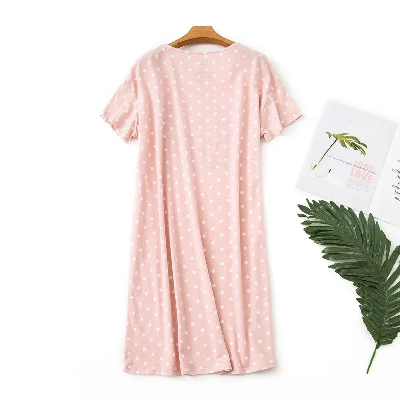 Brand Designer Homewear Women Casual Cartoon Nightgown Ladies Cotton Nightdress Female Round Collar High Quality Sleep Dress