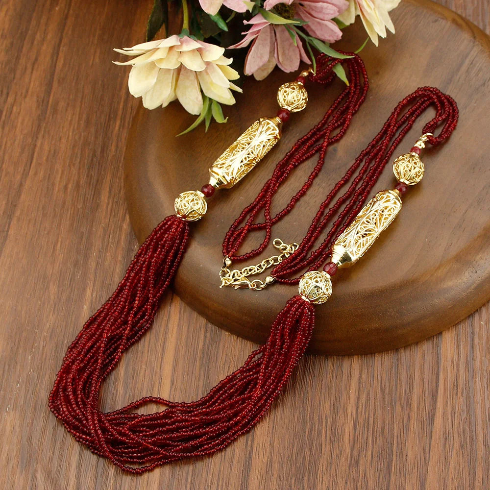 Sunspicems Gold Color Moroccan Beads Necklace Hand Multilayer Chain Algeria Bride Wedding Jewelry Crystal Caftan Choker Necklace