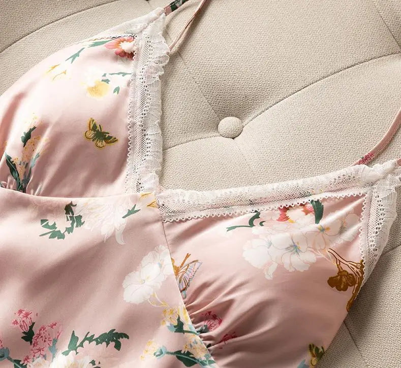 Kimono Robe Gown Print Flower Women Sleepwear Bathrobe Summer Nightgown Casual Silky Nightwear Satin Nightdress Home Clothes