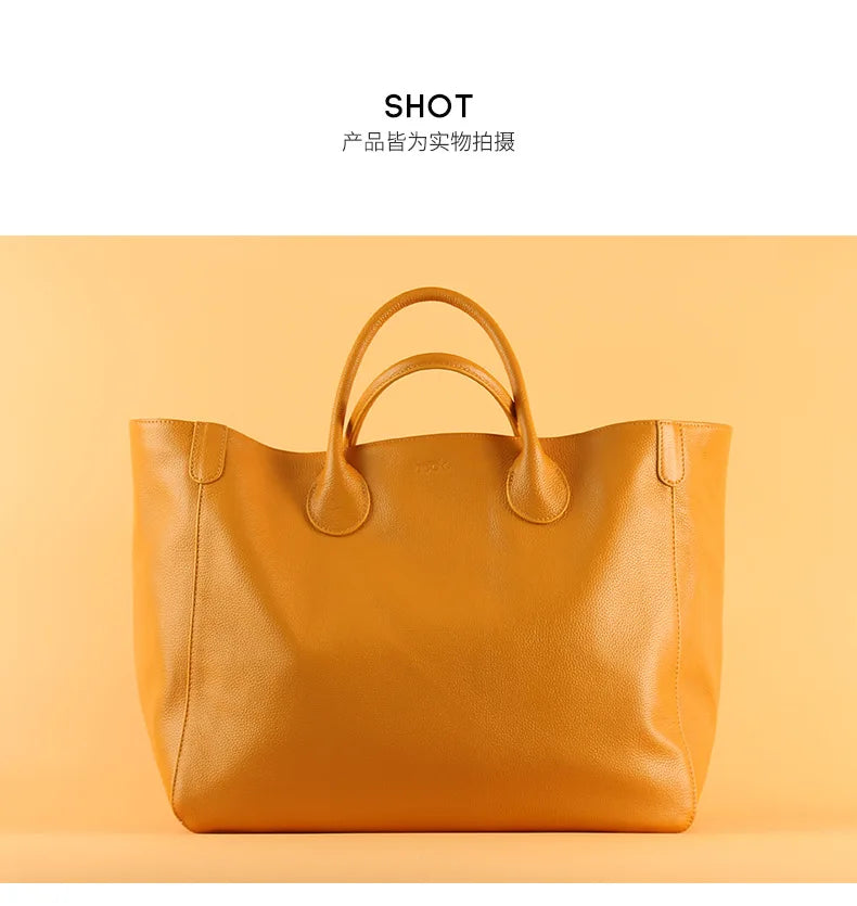 Roomy Women Bag Genuine Leather Handbag Luxury Cowhide Casual Tote Thick Real Natural Leather Bucket Shopper Daily Bag Big Purse