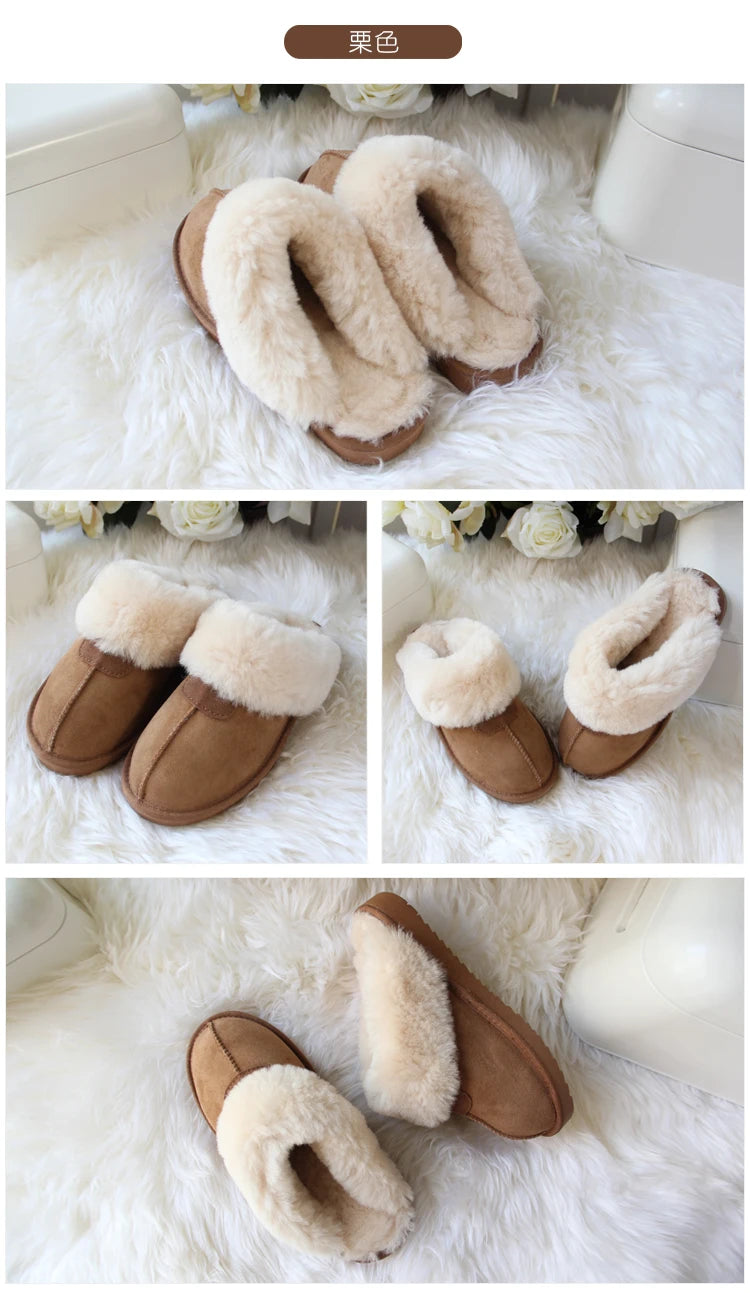 Natural Sheepskin Fur Slippers for Women Winter Warm Indoor Soft Wool Home Slippers Female Comfortable Footwear Top Quality 2025