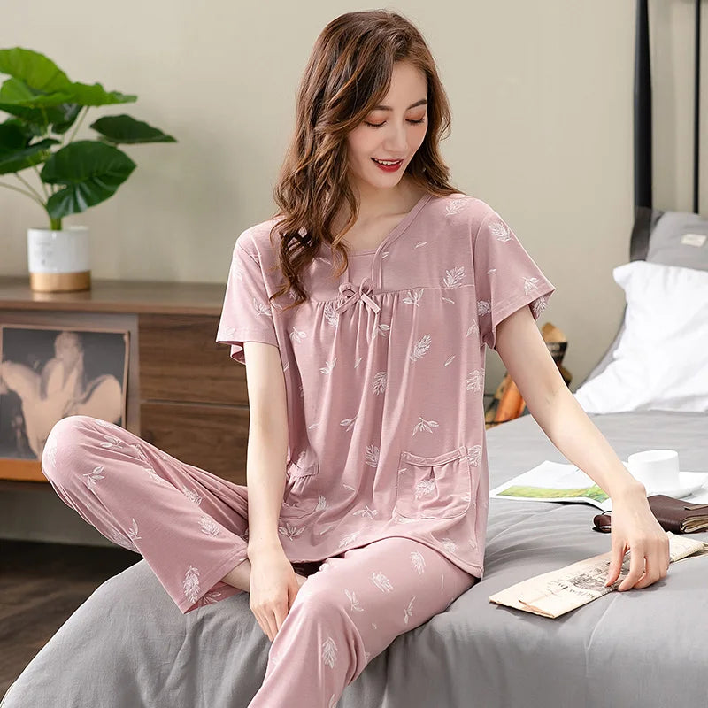 Fashion Summer Small Floral Pyjamas Women Nightgown Big Yards 4XL Sleepshirts Short-Sleeve Nightie Pajama Modal Cotton Sleepwear