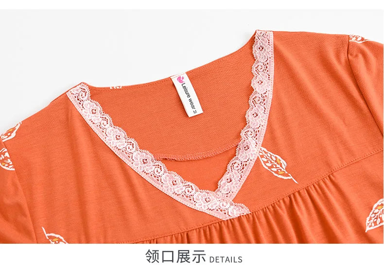 Fashion Summer Small Floral Pyjamas Women Nightgown Big Yards 4XL Sleepshirts Short-Sleeve Nightie Pajama Modal Cotton Sleepwear