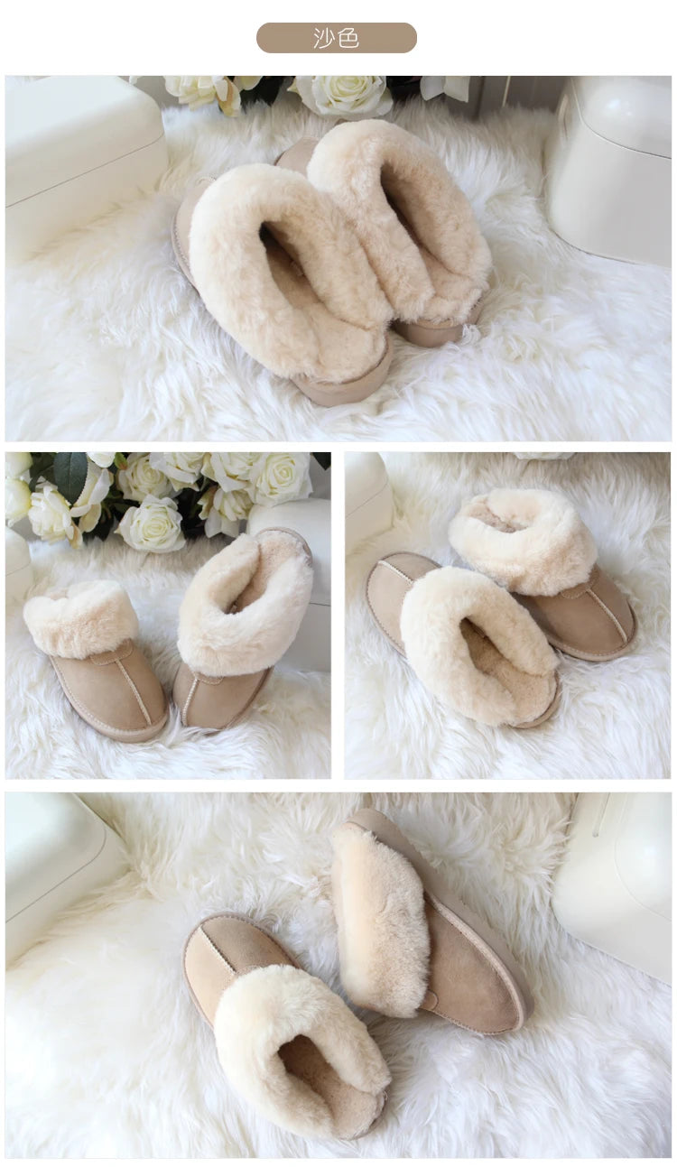 Natural Sheepskin Fur Slippers for Women Winter Warm Indoor Soft Wool Home Slippers Female Comfortable Footwear Top Quality 2025