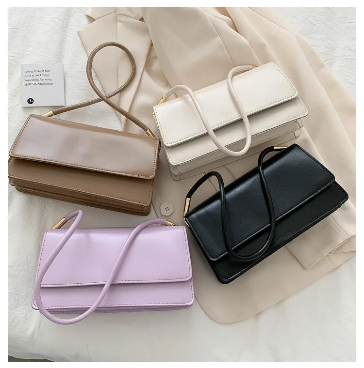New Women's Fashion Handbags Retro Solid Color PU Leather Shoulder Underarm Bag Casual Women Hobos Handbags сумка женская Trend