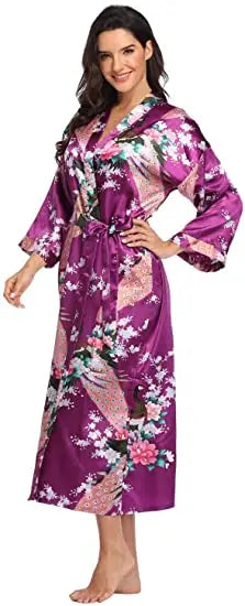 Hot Sale Black Summer Satin Kimono Bathrobe Women Bride Bridesmaid Wedding Robe Dress Gown Sexy Flower Long Sleepwear M-3XL