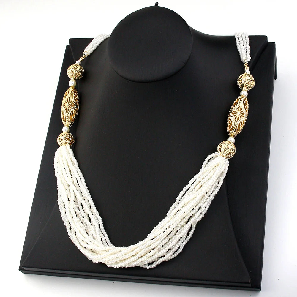 Sunspicems Trendy Moroccan Women Wedding Jewelry Long Beads Necklace Sweater Chain Algeria Handmade Caftan Choker Bride Gift