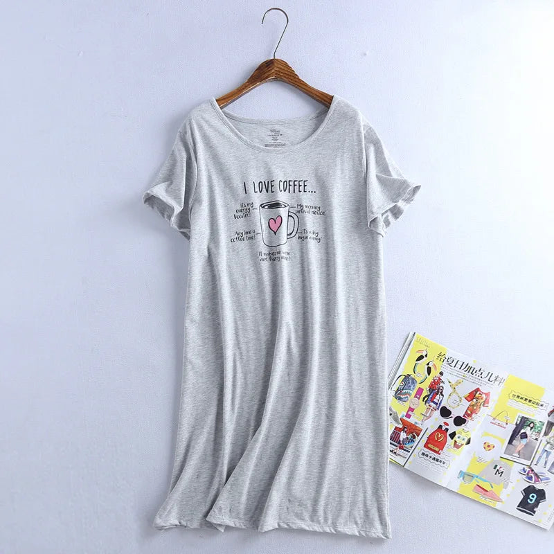 Brand Designer Homewear Women Casual Cartoon Nightgown Ladies Cotton Nightdress Female Round Collar High Quality Sleep Dress