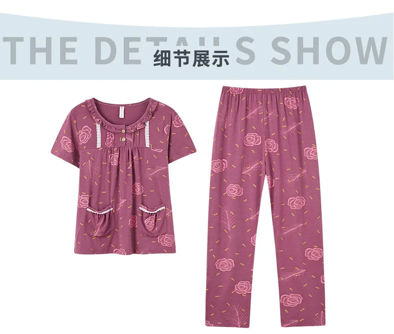 Fashion Summer Small Floral Pyjamas Women Nightgown Big Yards 4XL Sleepshirts Short-Sleeve Nightie Pajama Modal Cotton Sleepwear