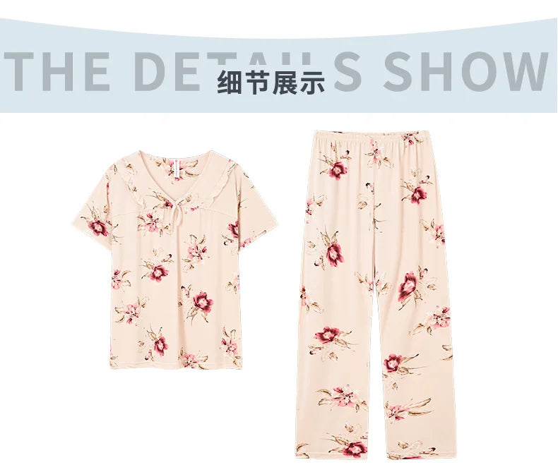 Fashion Summer Small Floral Pyjamas Women Nightgown Big Yards 4XL Sleepshirts Short-Sleeve Nightie Pajama Modal Cotton Sleepwear
