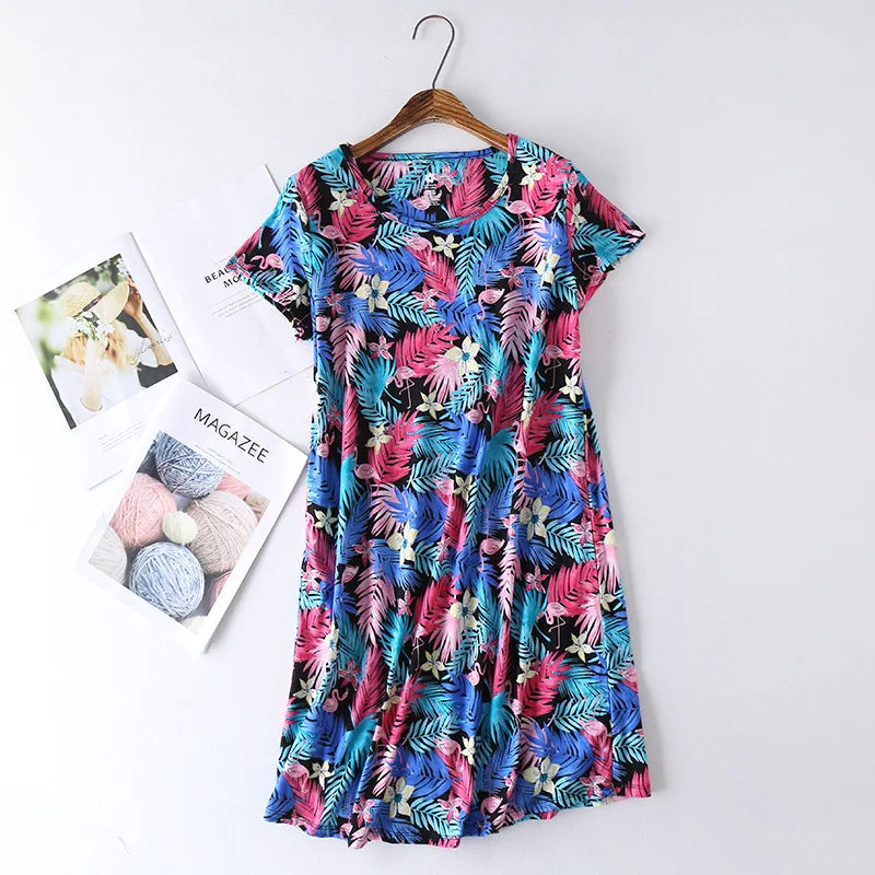 Brand Designer Homewear Women Casual Cartoon Nightgown Ladies Cotton Nightdress Female Round Collar High Quality Sleep Dress