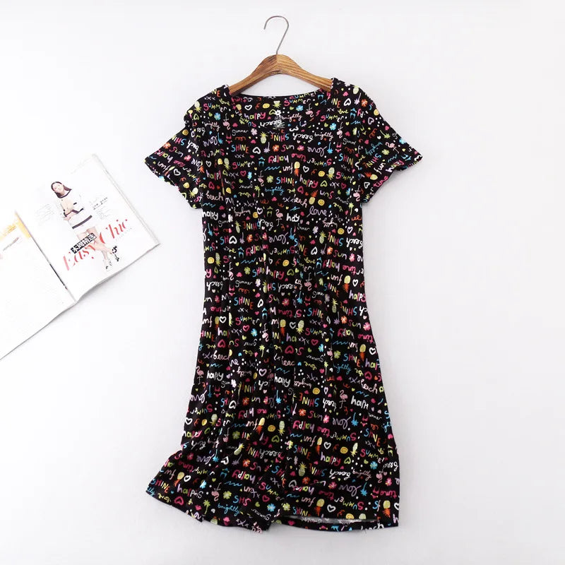 Brand Designer Homewear Women Casual Cartoon Nightgown Ladies Cotton Nightdress Female Round Collar High Quality Sleep Dress