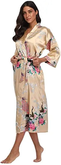 Hot Sale Black Summer Satin Kimono Bathrobe Women Bride Bridesmaid Wedding Robe Dress Gown Sexy Flower Long Sleepwear M-3XL