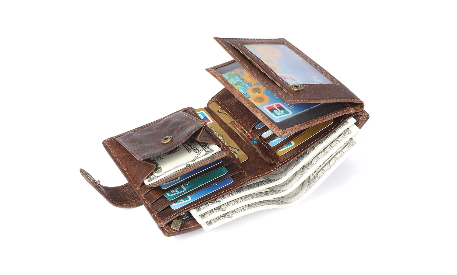 JOGUJOS Crazy Horse Leather Men's Wallet Genuine Leather Men Business Wallet  RFID Men Card Id Holder Coin Purse Travel Wallet