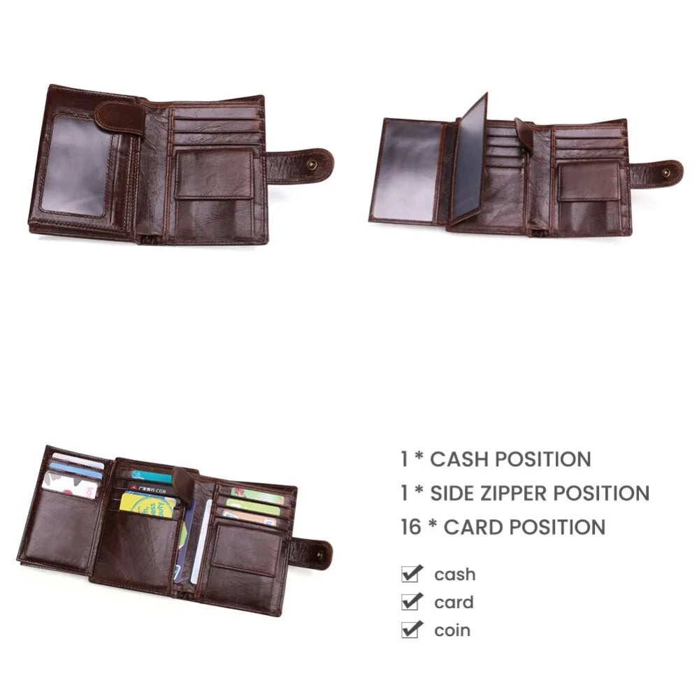 JOGUJOS Crazy Horse Leather Men's Wallet Genuine Leather Men Business Wallet  RFID Men Card Id Holder Coin Purse Travel Wallet