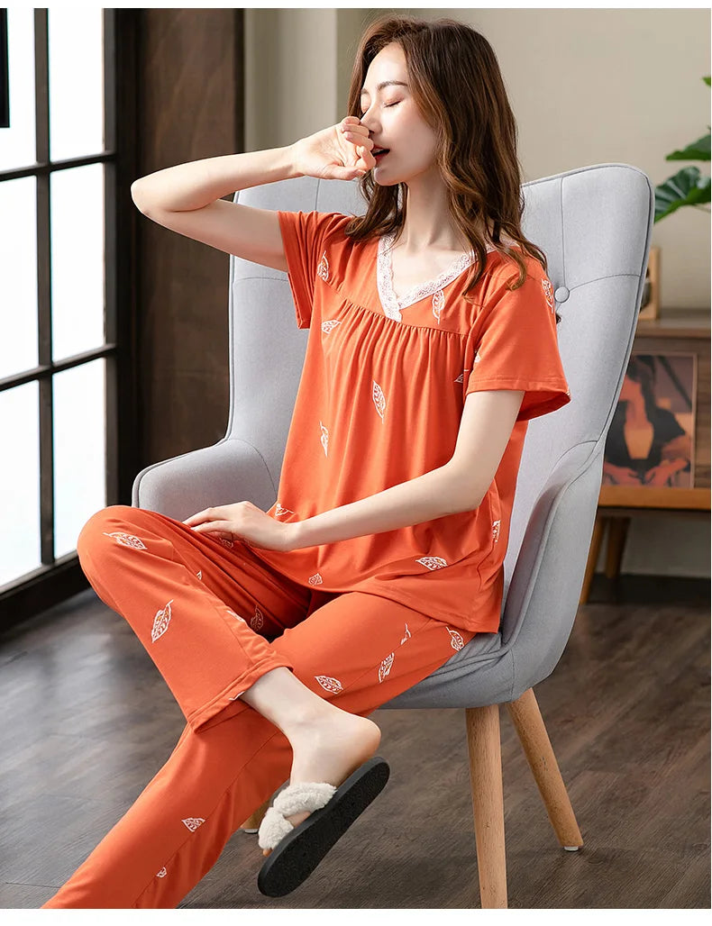 Fashion Summer Small Floral Pyjamas Women Nightgown Big Yards 4XL Sleepshirts Short-Sleeve Nightie Pajama Modal Cotton Sleepwear