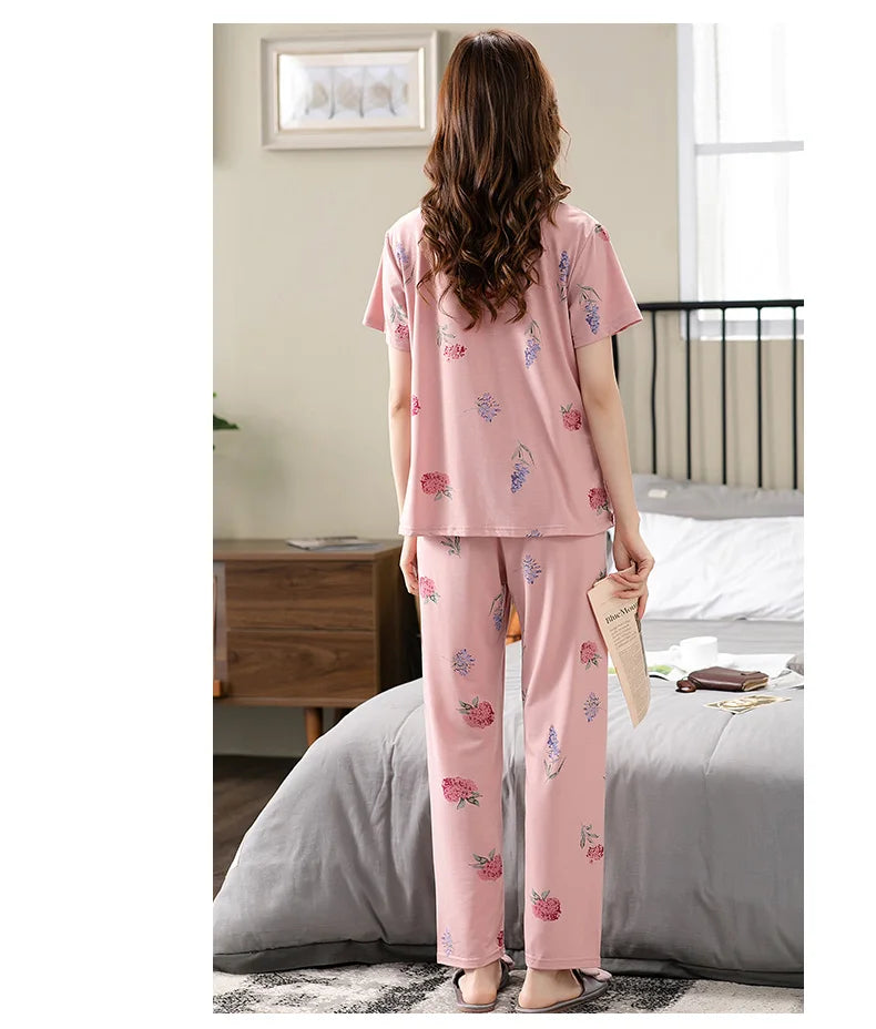 Fashion Summer Small Floral Pyjamas Women Nightgown Big Yards 4XL Sleepshirts Short-Sleeve Nightie Pajama Modal Cotton Sleepwear