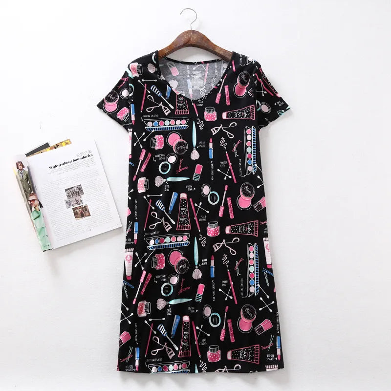 Brand Designer Homewear Women Casual Cartoon Nightgown Ladies Cotton Nightdress Female Round Collar High Quality Sleep Dress
