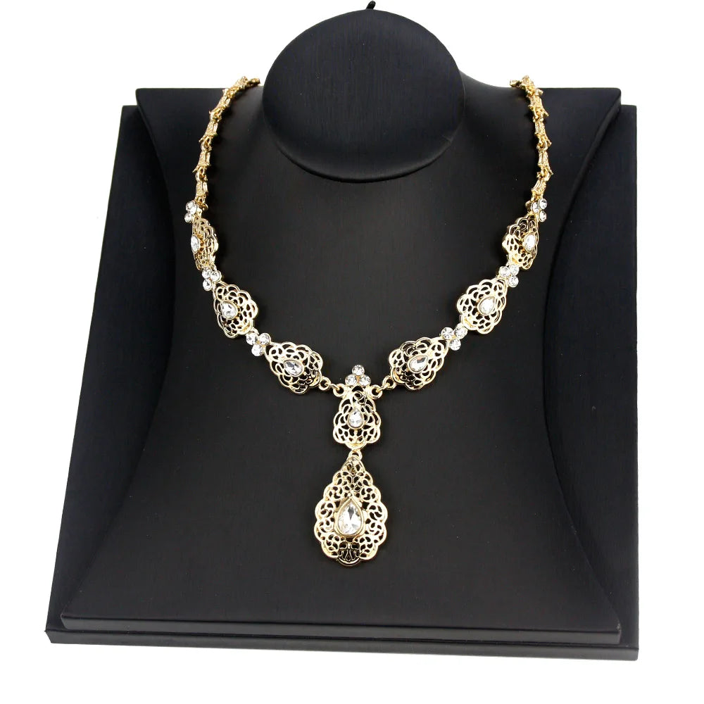 Sunspicems Chic Crystal Pendant Necklace Morocco Wedding Jewelry For Women Algeria Bride Choker Necklace Kaftan Accessories