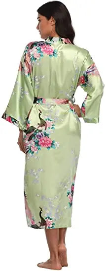 Hot Sale Black Summer Satin Kimono Bathrobe Women Bride Bridesmaid Wedding Robe Dress Gown Sexy Flower Long Sleepwear M-3XL