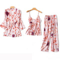 Women Sexy Pajama Sleepwear Sets Floral Printed Pyjama Femme Robe for Ladies Home Suit Spring Summer Nightwear Pijama 3 Pieces