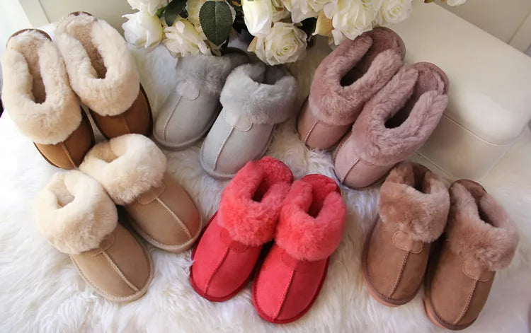 Natural Sheepskin Fur Slippers for Women Winter Warm Indoor Soft Wool Home Slippers Female Comfortable Footwear Top Quality 2025