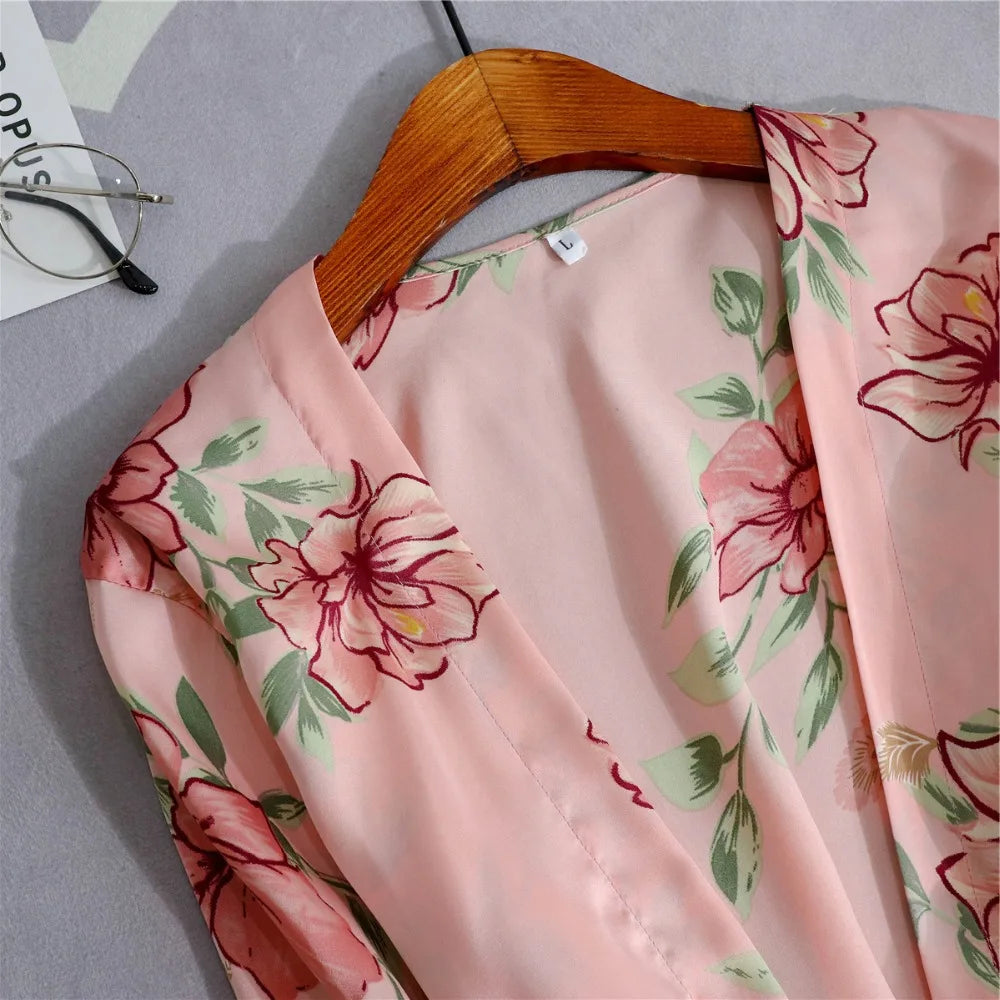 Daeyard Women's Pajamas Silk Floral Overall Print 5Pcs Pajama Set Satin Pyjamas Sexy Lace Pijama Nightie Sleepwear Home Clothes