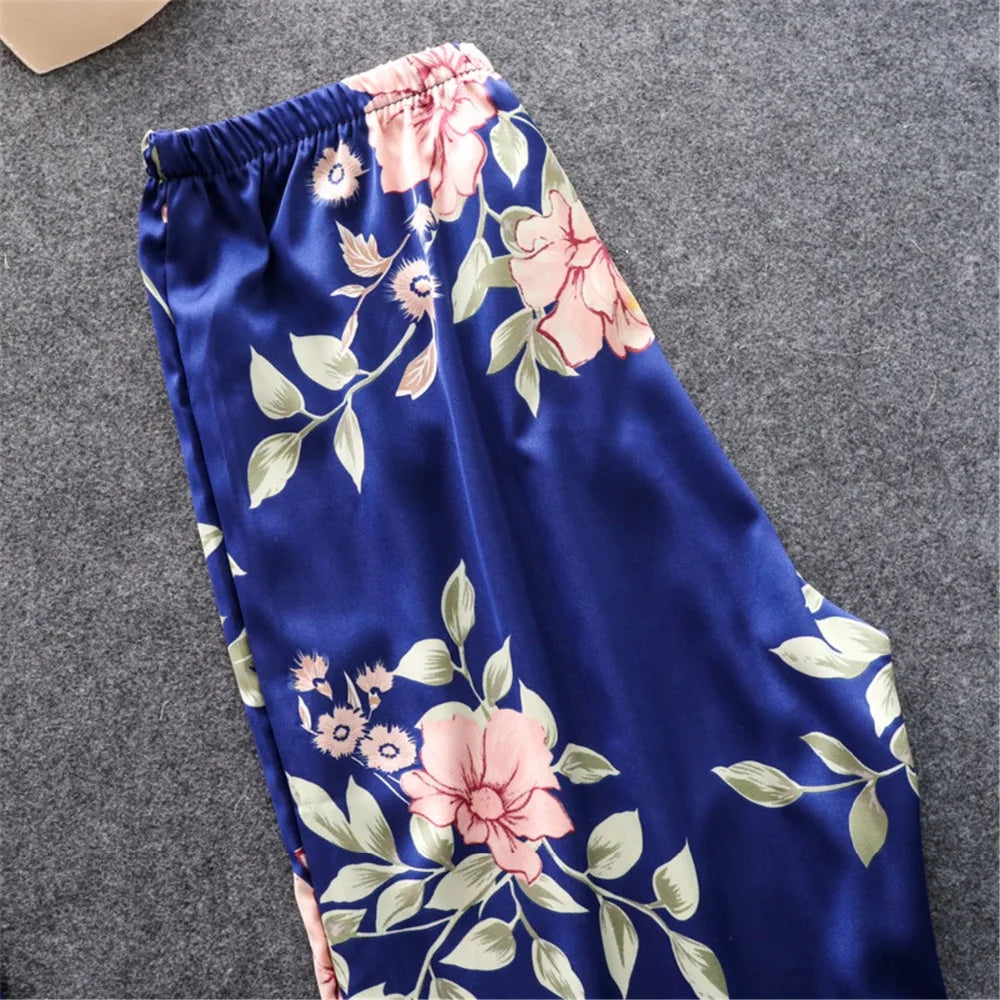 Daeyard Women's Pajamas Silk Floral Overall Print 5Pcs Pajama Set Satin Pyjamas Sexy Lace Pijama Nightie Sleepwear Home Clothes