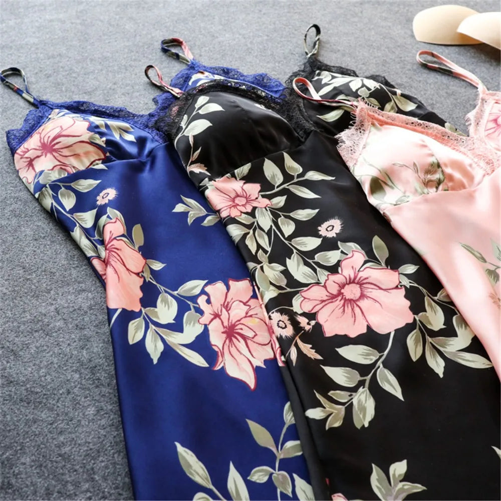 Daeyard Women's Pajamas Silk Floral Overall Print 5Pcs Pajama Set Satin Pyjamas Sexy Lace Pijama Nightie Sleepwear Home Clothes