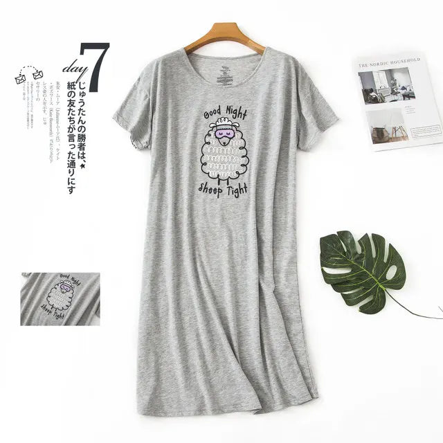 Brand Designer Homewear Women Casual Cartoon Nightgown Ladies Cotton Nightdress Female Round Collar High Quality Sleep Dress