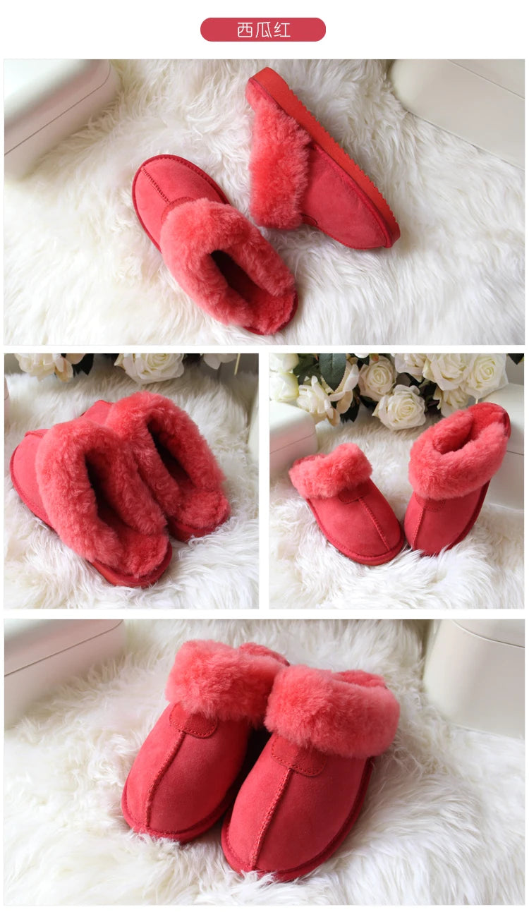 Natural Sheepskin Fur Slippers for Women Winter Warm Indoor Soft Wool Home Slippers Female Comfortable Footwear Top Quality 2025
