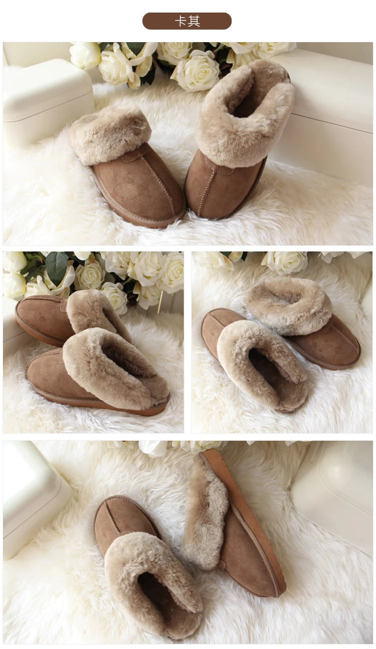 Natural Sheepskin Fur Slippers for Women Winter Warm Indoor Soft Wool Home Slippers Female Comfortable Footwear Top Quality 2025