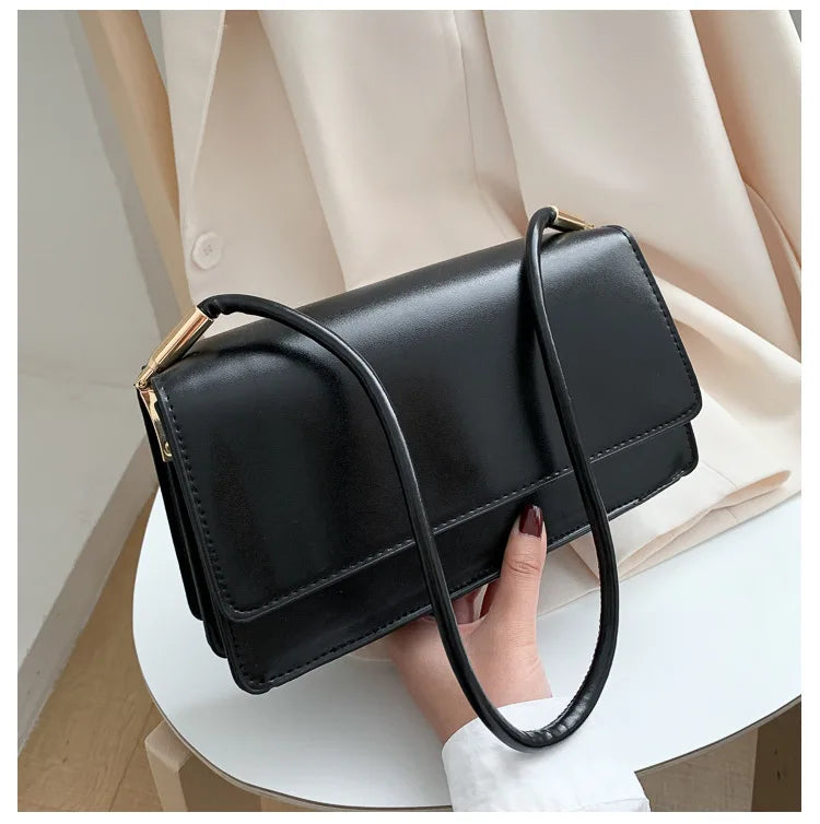 New Women's Fashion Handbags Retro Solid Color PU Leather Shoulder Underarm Bag Casual Women Hobos Handbags сумка женская Trend