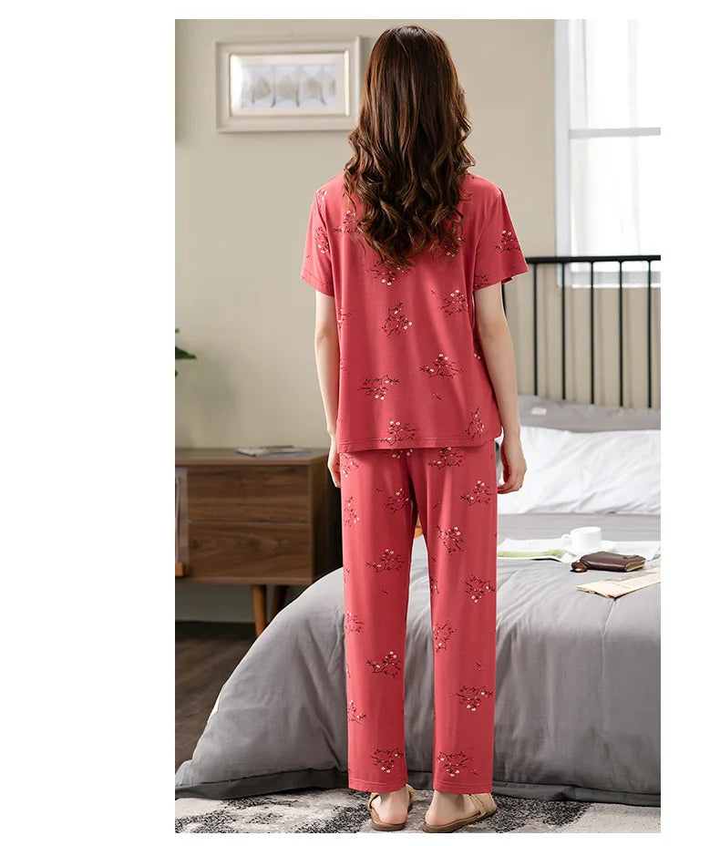 Fashion Summer Small Floral Pyjamas Women Nightgown Big Yards 4XL Sleepshirts Short-Sleeve Nightie Pajama Modal Cotton Sleepwear