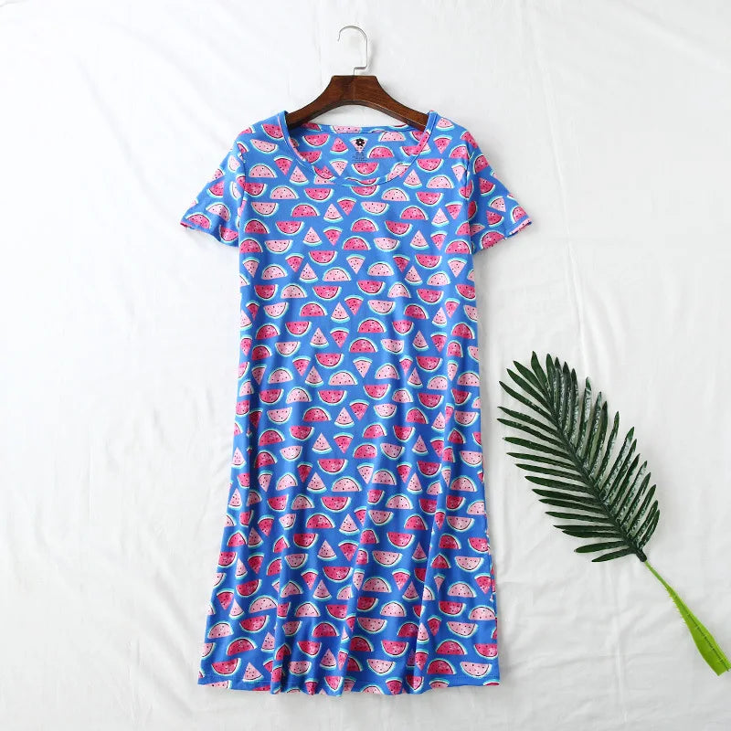 Brand Designer Homewear Women Casual Cartoon Nightgown Ladies Cotton Nightdress Female Round Collar High Quality Sleep Dress