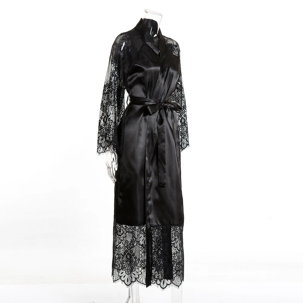 HNMCHIEF Women Pajamas Coat Robe Silky Women Floral Bathrobe Kimono Lace Sleep Robe Long Wedding Bridesmaid Silk Bride Summer