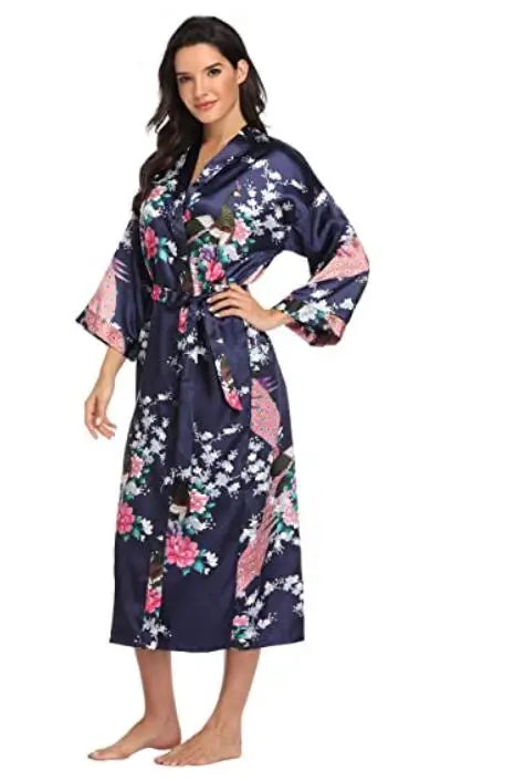 Hot Sale Black Summer Satin Kimono Bathrobe Women Bride Bridesmaid Wedding Robe Dress Gown Sexy Flower Long Sleepwear M-3XL
