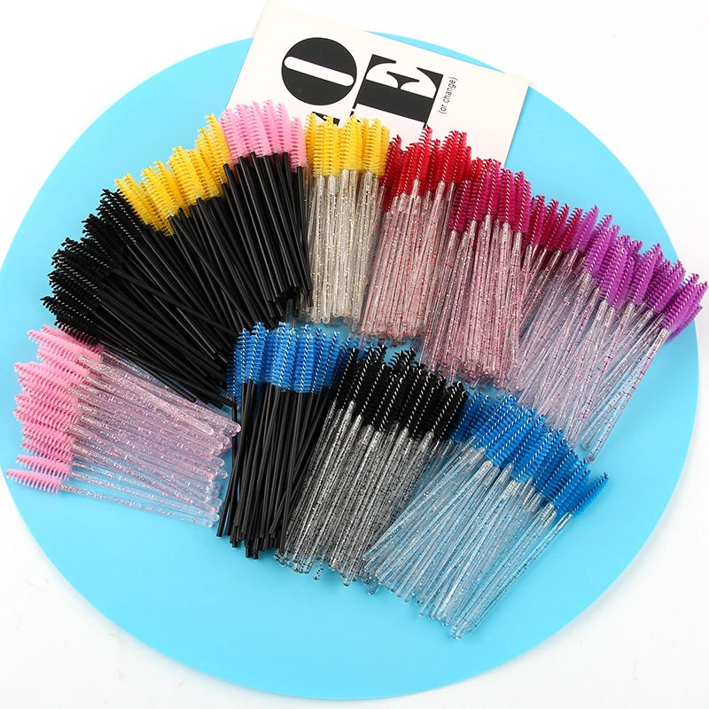 New 5/25/50Pcs Wholesale Crystal Eyelashes Brush Applicator Eyelash Brushes Plastic Mascara Wand Lashes Extension Makeup Beauty